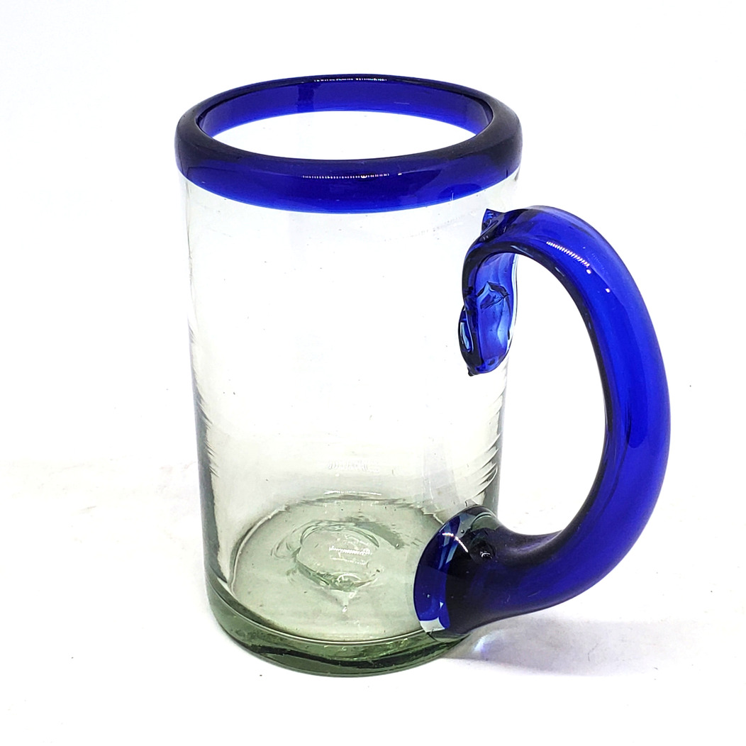Cobalt Blue Rim Glassware / Cobalt Blue Rim 14 oz Beer Mugs (set of 6) / Imagine drinking a cold beer in one of these mugs right out of the freezer, the cobalt blue handle and rim makes them a standout in any home bar.